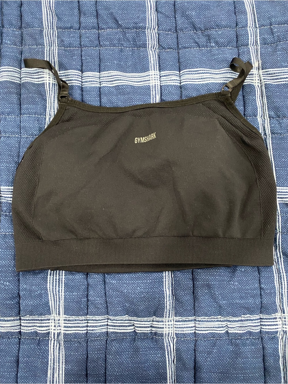 Gymshark Black Seamless Crop Sports Bra with Gold Logo